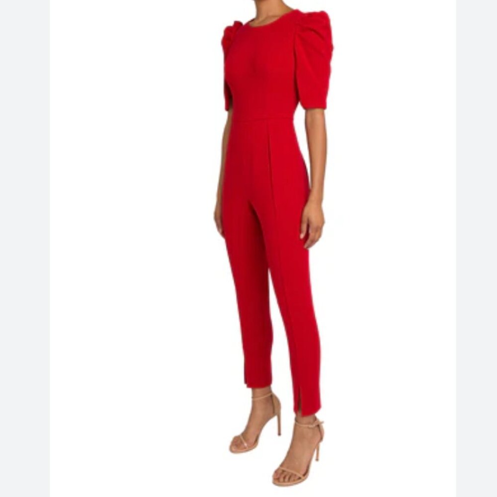 Black Halo Russo Preppy Edgy Academia Red Puff 3/4 Sleeves Pockets Jumpsuit Sz10 - Picture 2 of 7